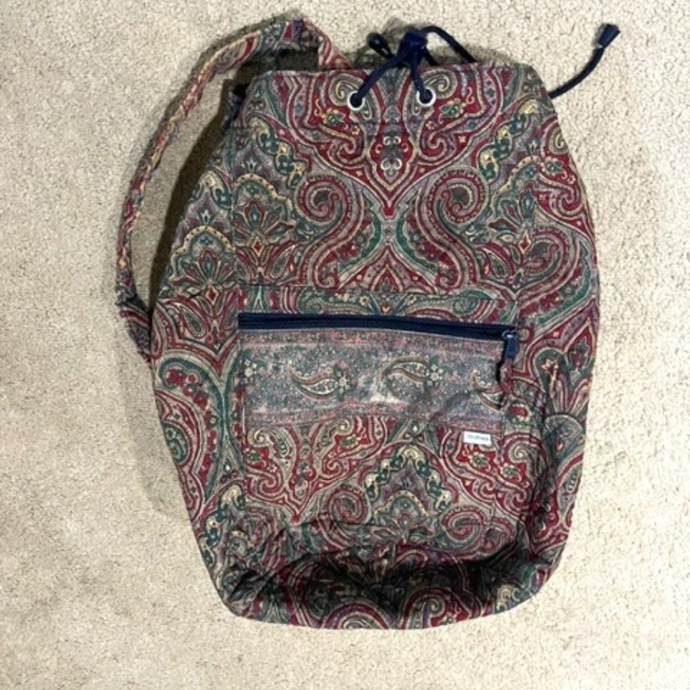 Vera Bradley Cotton Paisley Drawstring Sling Overnight Backpack Bag 9.75"x17"